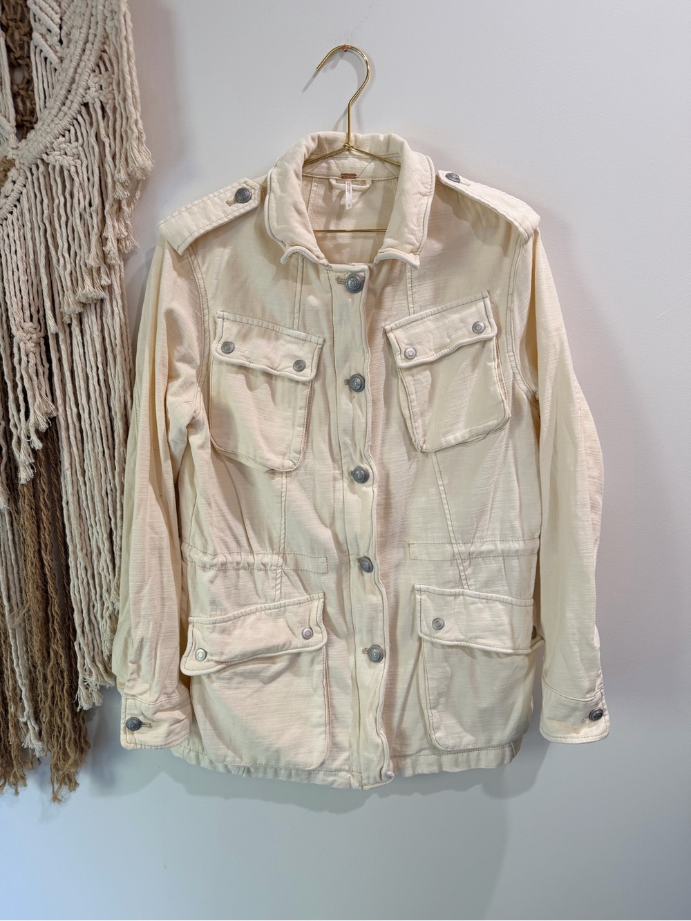 Free People Cream Military-Style Utility Jacket